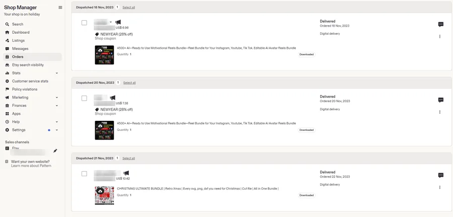 Marketplace order history