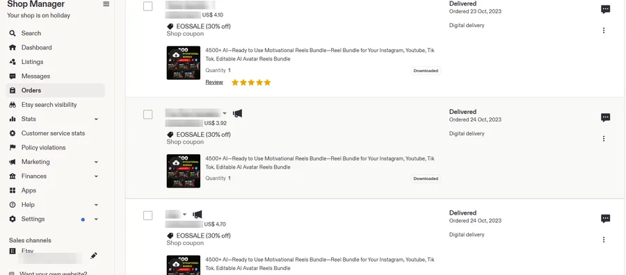 Marketplace order history