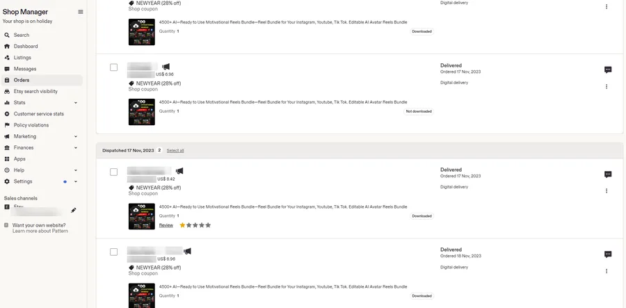 Marketplace order history